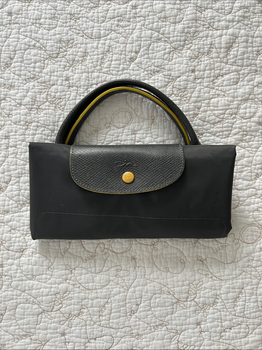 Longchamp Dark Grey Bag with Yellow Trim
